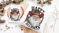 happy yallidays cowboy Santa throw pillows for sofa, rodeo Christmas pillow, western Christmas decor, white elephant gifts funny Christmas