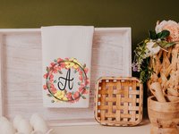 personalized poppy kitchen towel floral dish towels for drying dishes, new apartment gift for her, custom initial kitchen hand towel, cute