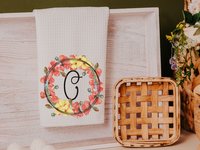 personalized poppy kitchen towel floral dish towels for drying dishes, new apartment gift for her, custom initial kitchen hand towel, cute