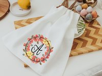 personalized poppy kitchen towel floral dish towels for drying dishes, new apartment gift for her, custom initial kitchen hand towel, cute