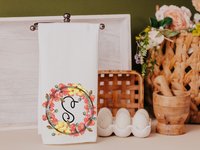 personalized poppy kitchen towel floral dish towels for drying dishes, new apartment gift for her, custom initial kitchen hand towel, cute