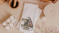 from sea to shining sea 4th of July kitchen towels for summer, sailboat kitchen decor, patriotic gifts for women, beach house gifts, sailing
