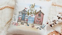 at the beach summer throw pillows for sofa, coastal decor beach house gift, sunroom decor, nautical throw pillow cover 18 x 18 covered porch