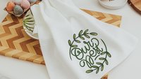 botanical throw pillow for sofa, our nest kitchen towels for friends, new home housewarming gift set for couple, greenery wedding gifts for