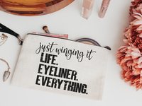 just wing it funny makeup bag bridesmaid gift, cute wristlet bag, stocking stuffers for women, makeup artist gift, adulting gift, thank you