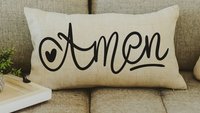 amen pillow for chair, minimalist Christian lumbar pillow cover 12x20, Christian gifts for women sisters in Christ, faith decor, godmother