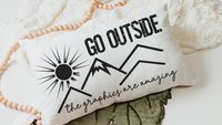 go outside funny lumbar pillow for bed, gamer girl gifts, adventure awaits pillow cover for boyfriend,nature lover gifts for hikers women