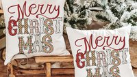Merry Christmas throw pillow for couch modern Christmas decor for home, trendy Christmas kitchen towels for friends, secret Santa gifts for