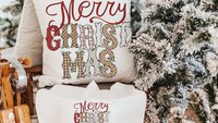 Merry Christmas throw pillow for couch modern Christmas decor for home, trendy Christmas kitchen towels for friends, secret Santa gifts for
