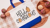 hello gourdgeous pumpkin tote bag for women, fall style gift, boo basket stuffers for teens, fall host gift, Halloween candy bag for adults