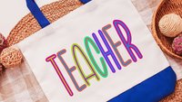 cute teacher tote bag for books, best gifts for teacher appreciation gifts from students, neon tote bag for school, preschool teacher gifts