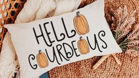 hello gourdgeous funny throw pillows for sofa, fall decor for home pumpkin lumbar pillow cover 12x20, Thanksgiving hostess gifts for women,