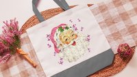 pink Santa tote bag for women, stocking stuffers for coworkers, cute Christmas gifts for preschool teachers, reusable shopping bag, pastel