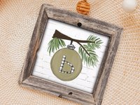personalized initial ornament wood, custom sage green Christmas ornaments for family, farmhouse Christmas wedding gifts for couple, stocking