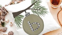 personalized initial throw pillows for Christmas ornament pillow covers 18 x 18, sage green Christmas decor, farmhouse Christmas gift set