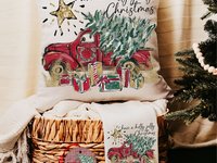 have a holly jolly Christmas throw pillows for couch with insert, farmhouse Christmas gift set for women, red truck Christmas ornaments wood