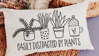 easily distracted by plants funny throw pillows for couch, plant mom gift, Mothers Day gift from daughter, plant gifts for her, gardener