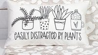 easily distracted by plants funny throw pillows for couch, plant mom gift, Mothers Day gift from daughter, plant gifts for her, gardener
