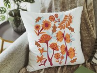 autumn leaves throw pillows for couch, fall style gift, vermillion red fall floral pillow covers 18x18, fall host gift, burnt orange accent