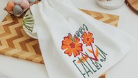 happy fall yall kitchen towels for friends, burgundy and orange flower hand towels for bathroom, fall housewarming gift for women, autumn