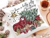 have a holly jolly Christmas throw pillows for couch with insert, farmhouse Christmas gift set for women, red truck Christmas ornaments wood