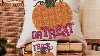 cute pumpkin throw pillow for couch orange pumpkin accent pillows for bed, Halloween gift set for women, trick or treat Halloween decor for