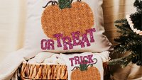 cute pumpkin throw pillow for couch orange pumpkin accent pillows for bed, Halloween gift set for women, trick or treat Halloween decor for