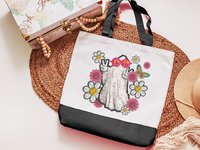 Groovy ghost Halloween tote bag