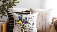 amazing grace floral decorative pillows for bed, Christian gifts for women sisters in Christ, stained glass cross throw pillows for couch