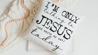 I'm only talking to Jesus today Christian throw pillow for chair, cute Christmas gifts for cat lovers, funny cat throw pillow covers 18x18