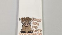 crazy heifer funny kitchen towels for women, highland cow gifts for cow lovers, cute cow kitchen decor, sunflower cow hand towels for