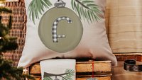 personalized initial throw pillows for Christmas ornament pillow covers 18 x 18, sage green Christmas decor, farmhouse Christmas gift set