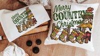 merry country Christmas throw pillows for sofa, cowboy Christmas tree Christmas kitchen towels, western Christmas decor for home, hostess