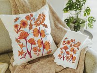 autumn leaves throw pillows for couch, fall style gift, vermillion red fall floral pillow covers 18x18, fall host gift, burnt orange accent