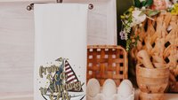 from sea to shining sea 4th of July kitchen towels for summer, sailboat kitchen decor, patriotic gifts for women, beach house gifts, sailing