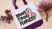 breast cancer awareness tote bag for women, brave strong fearless merch, breast cancer survivor gift, ring the bell end of chemo gift, save