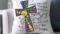 amazing grace floral decorative pillows for bed, Christian gifts for women sisters in Christ, stained glass cross throw pillows for couch