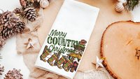 merry country Christmas throw pillows for sofa, cowboy Christmas tree Christmas kitchen towels, western Christmas decor for home, hostess