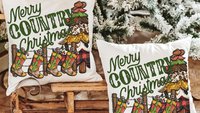 merry country Christmas throw pillows for sofa, cowboy Christmas tree Christmas kitchen towels, western Christmas decor for home, hostess