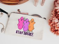 stay boojee trendy Halloween makeup bag cute ghost cosmetic bag for purse, Halloween gifts for tweens, October birthday gifts for her, hot