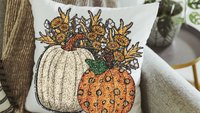 faux sequin sunflower throw pillow for sofa, fall decor for home, white pumpkin kitchen towel, Thanksgiving hostess gifts for women, orange