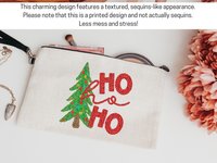 ho ho ho Christmas wristlet with strap, faux sequin Christmas tree Christmas makeup bag for women, unique stocking stuffers mom Christmas