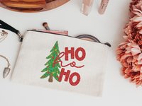 ho ho ho Christmas wristlet with strap, faux sequin Christmas tree Christmas makeup bag for women, unique stocking stuffers mom Christmas