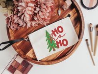 ho ho ho Christmas wristlet with strap, faux sequin Christmas tree Christmas makeup bag for women, unique stocking stuffers mom Christmas