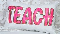 pink teach lumbar pillow for chair, cute teacher appreciation gifts for preschool teachers, kindergarten teacher office, best gifts for