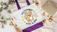 life is better with a dog corgi tote bag for women, Pembroke Welsh corgi gifts for corgi lovers, cute corgi mom tote bag for books, cardigan