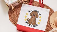 Life is better with a dog labradoodle tote bag