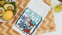 winter woodland hand towels blue Christmas kitchen towels for mom, stocking stuffers for adults, cute Christmas gifts for sister, winter fox