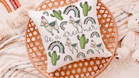 inspirational llama throw pillow for bed, cactus decor southwest nursery decor, pre teenage girl gifts, gender neutral baby gift, tween girl