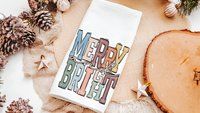 merry and bright kitchen towels for Christmas, boho Christmas hand towel for guest bathroom, trending Christmas gifts for new homeowners